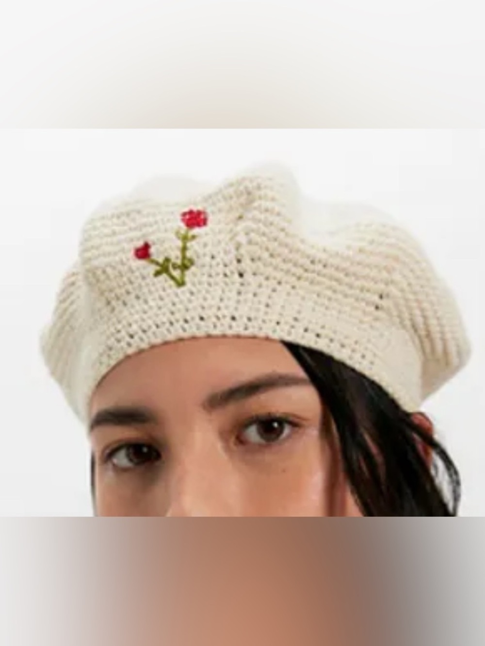 Free People NWT Crochet Ivory Floral Beret